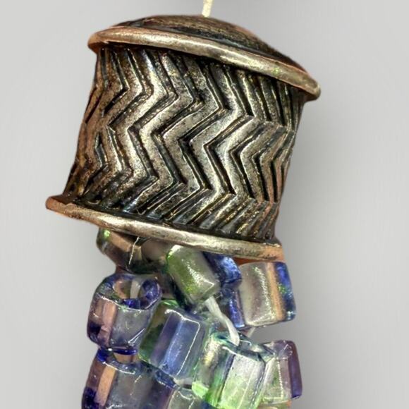 Beaded Bracelet Sterling Silver End Caps Magnetic Clasp Blue Green Seed Beads - Picture 4 of 9